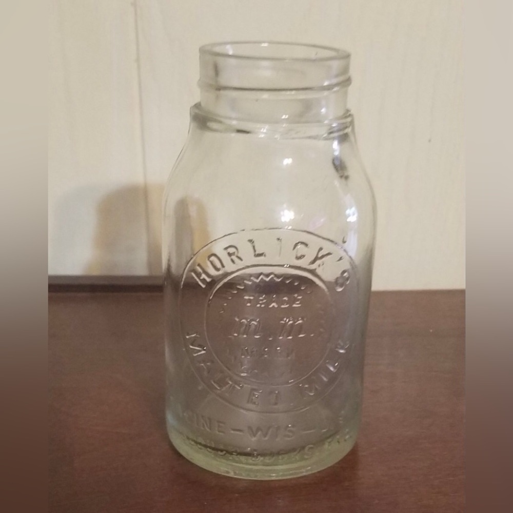 Vintage Clear Glass Horlick's Malted Milk Bottle Racine Wisconsin 5"
